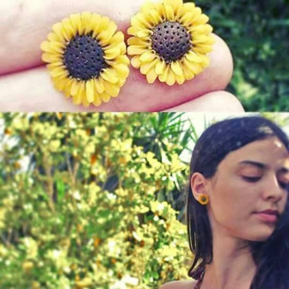 Sonnenblume Ohrstecker, Polymer Clay Ohrringe, Sommer 925O Silber Geschenk Für Sie von DenadasHandmade