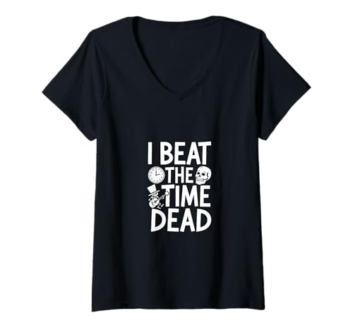 Damen I Beat The Time Dead - Denglisch Spruch T-Shirt mit V-Ausschnitt Damen I Beat The Time Dead - Denglisch Spruch T-Shirt mit V-Ausschnitt von Denglisch for Beginners