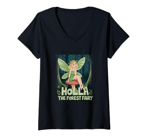 Damen Holla The Forest Fairy - Denglisch Spruch T-Shirt mit V-Ausschnitt Damen Holla The Forest Fairy - Denglisch Spruch T-Shirt mit V-Ausschnitt von Denglisch für Beginners