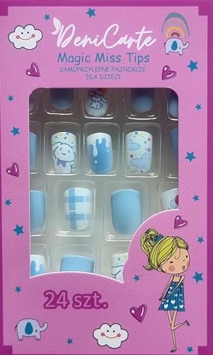 Deni Carte Kinder-Tips – Für Kinder – Für Mädchen Selbstklebend – Motiv Häschen – 24 Stück - MAGIC MISS 913 – Künstliche Nägel – Ideal zum Spielen – Sicher von Deni Carte
