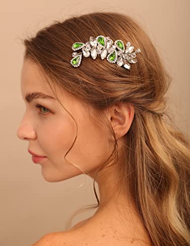 Deniferymakeup Braut-Haarkamm Strass Tropfen-Haarkamm Brautschmuck Kristall Geschenk für Sie Party Kopfschmuck (Gold Grün) von Deniferymakeup