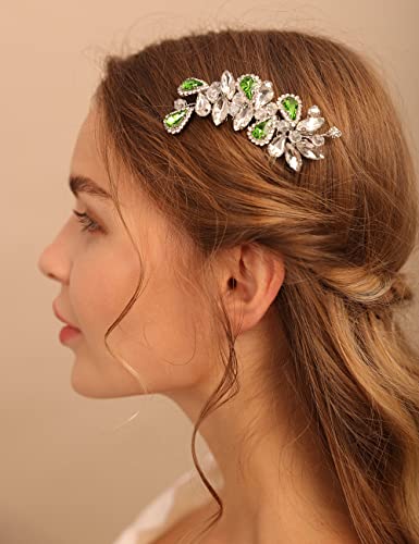 Deniferymakeup Braut-Haarkamm Strass Tropfen-Haarkamm Brautschmuck Kristall Geschenk für Sie Party Kopfschmuck (Silber Grün) von Deniferymakeup