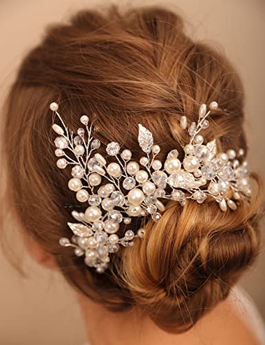 Deniferymakeup Braut Perlen Stirnband Blatt Haarteil Kristall Haarranbe Hochzeit Haarschmuck für Frauen und Mädchen (Roségold) von Deniferymakeup