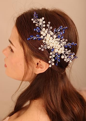 Deniferymakeup Hochzeits-Brautschmuck, Perlen-Haarkamm, Vintage-Stil, etwas Blau, Haar-Accessoire, Hochsteckfrisuren, Haarschmuck für Damen und Mädchen (Hellgrün) von Deniferymakeup