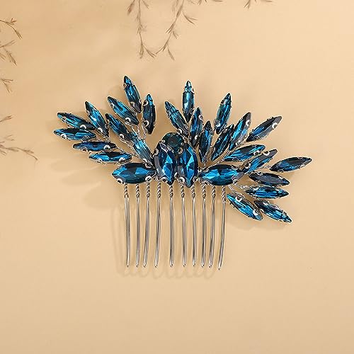 Deniferymakeup Zierlicher schlichter Haarkamm für Damen, mit Strasssteinen, Brautschmuck, Hochzeit, Haarschmuck, glänzende Strasssteine, Braut-Haarkämme für Frauen und Mädchen (hellblau) von Deniferymakeup