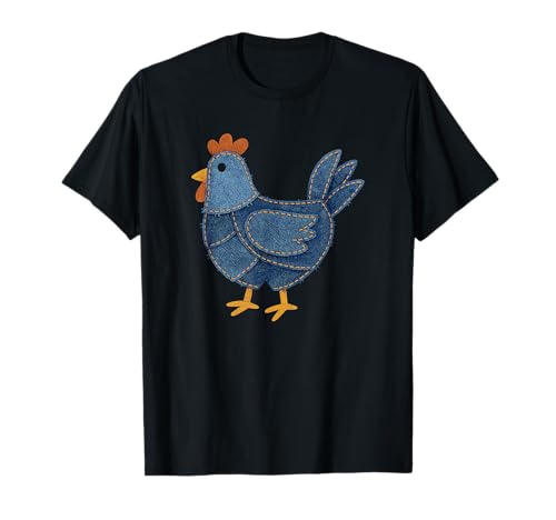 Retro Huhn Patch Print Denim Patchwork Art T-Shirt Retro Huhn Patch Print Denim Patchwork Art T-Shirt von Denim Animal Patches