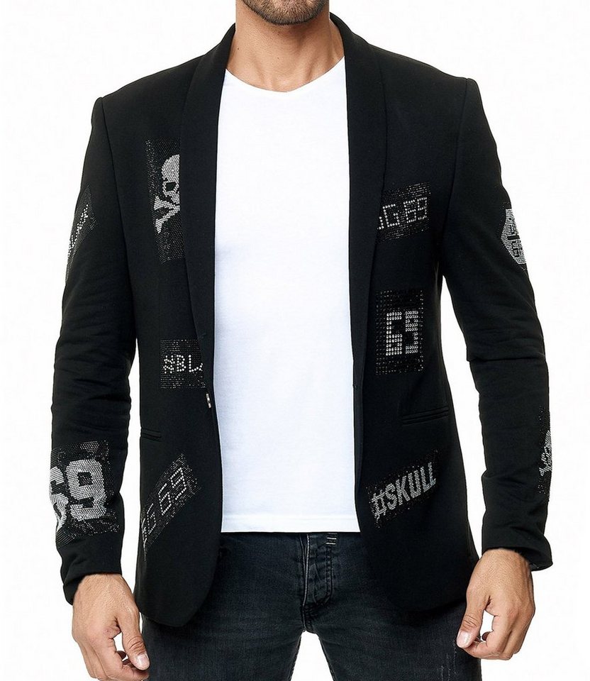 Denim Distriqt Jerseysakko Herren Sakko mit Strass veredelt Totenkopf Sakko von Denim Distriqt