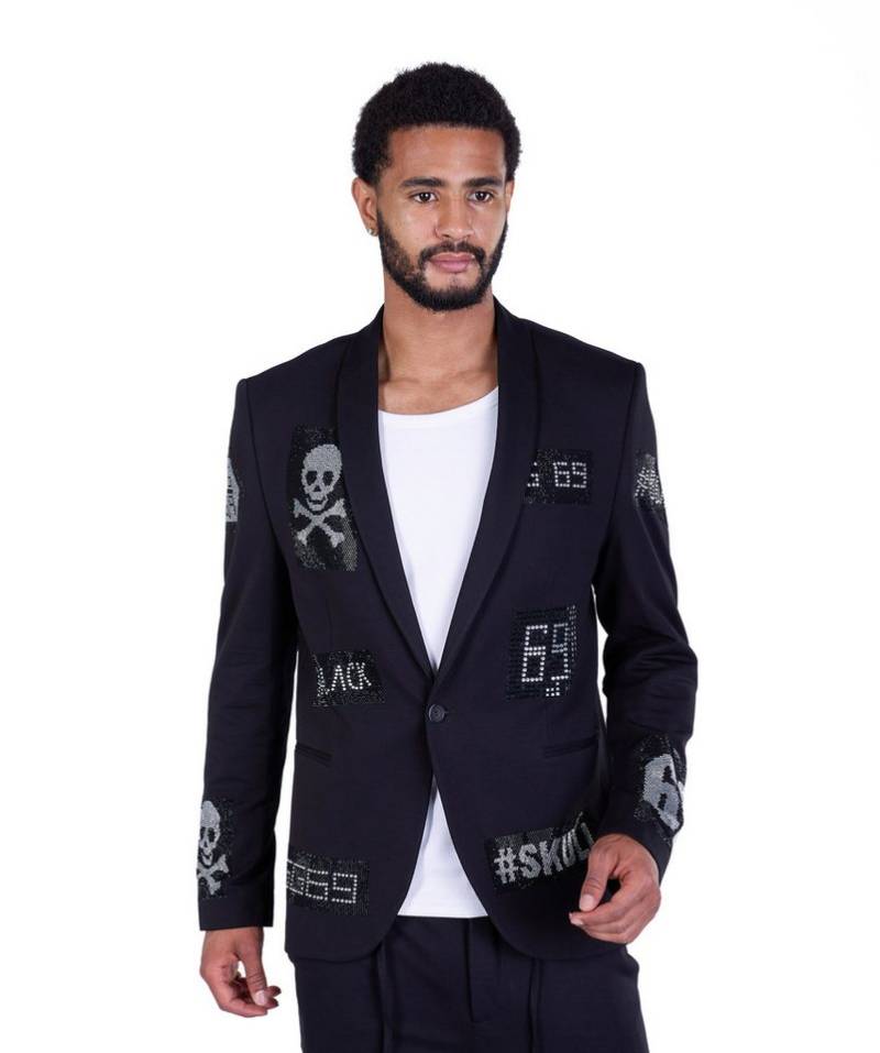Denim Distriqt Jerseysakko Herren Sakko mit Strass veredelt Totenkopf Sakko von Denim Distriqt
