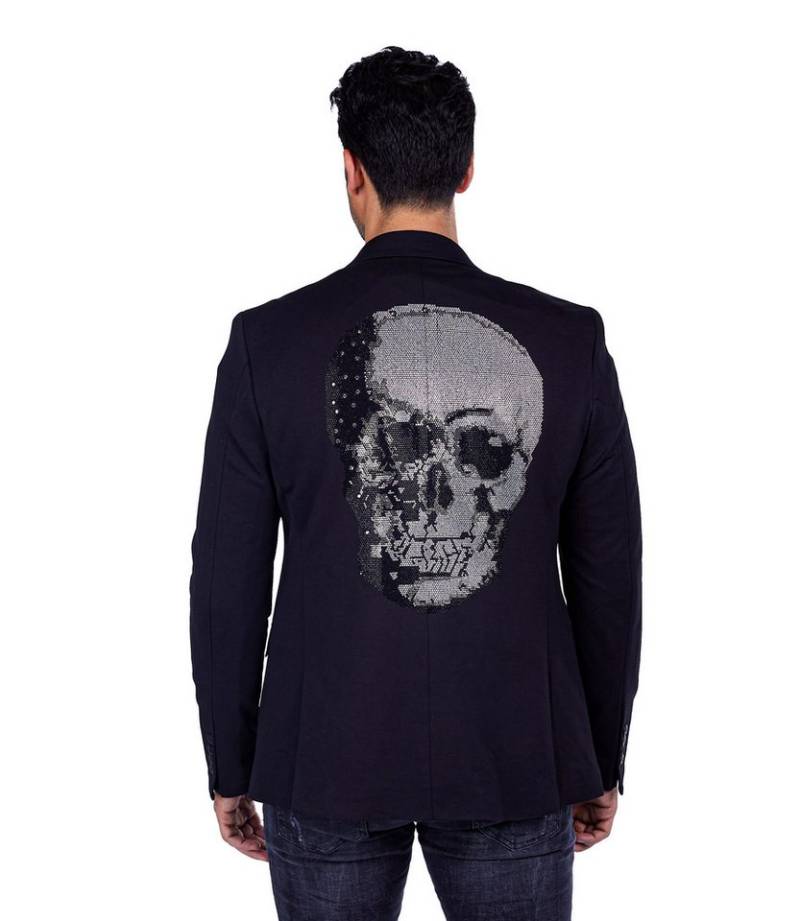 Denim Distriqt Jerseysakko Elegantes Totenkopf Sakko im coolen Design mit Stretch Schwarz 54 von Denim Distriqt