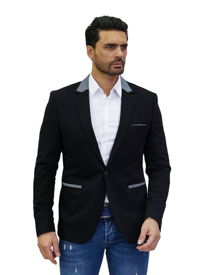 Denim Distriqt Jerseysakko Sportliches Herren Jersey Sakko mit besonderen Details Schwarz 54 von Denim Distriqt