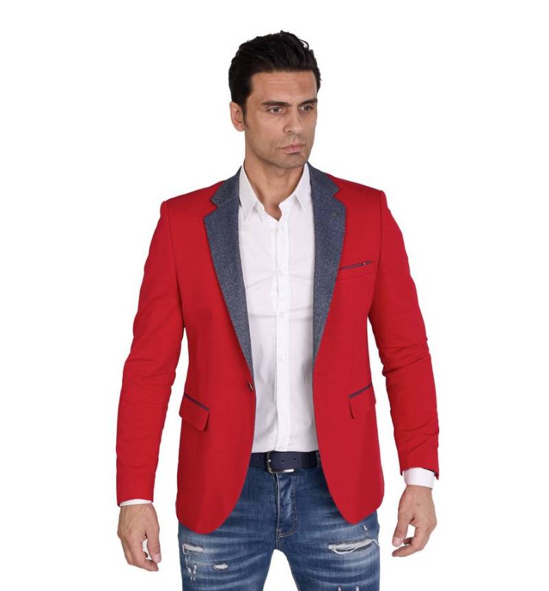 Denim Distriqt Jerseysakko in Slim Fit mit Stretch Rot Gr. 50 entspricht Gr. M von Denim Distriqt