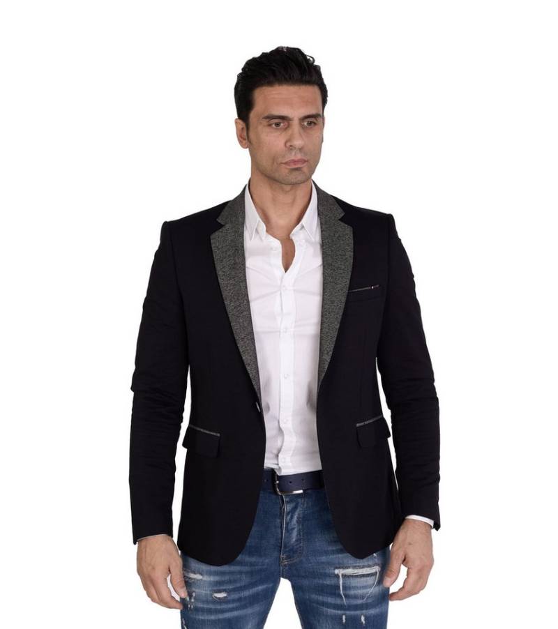Denim Distriqt Jerseysakko in Slim Fit mit Stretch Schwarz Gr. 52 entspricht Gr. L von Denim Distriqt