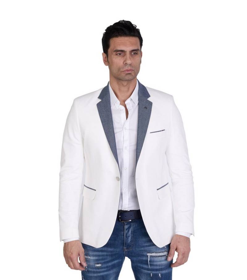 Denim Distriqt Jerseysakko in Slim Fit mit Stretch Weiß Gr. 58 entspricht Gr. 3XL von Denim Distriqt
