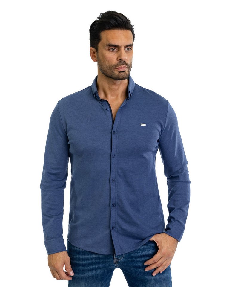 Denim Distriqt Langarmhemd Feines Herren Jersey Hemd mit Stretchanteil Blau S von Denim Distriqt