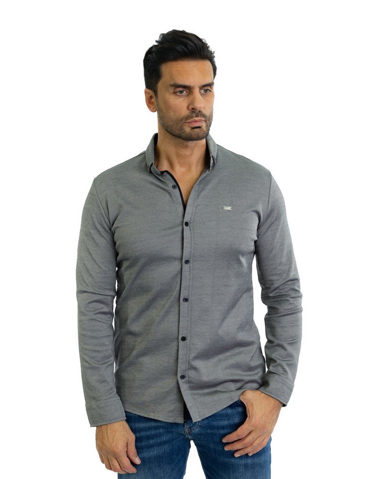 Denim Distriqt Langarmhemd Feines Herren Jersey Hemd mit Stretchanteil Grau L von Denim Distriqt