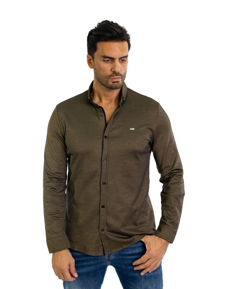 Denim Distriqt Langarmhemd Feines Herren Jersey Hemd mit Stretchanteil Khaki L von Denim Distriqt