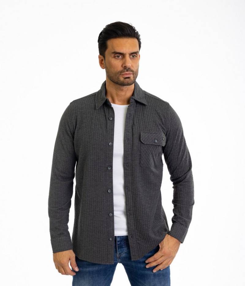 Denim Distriqt Langarmhemd Lässiges Herren Überhemd mit hohem Strechanteil Antracite M von Denim Distriqt