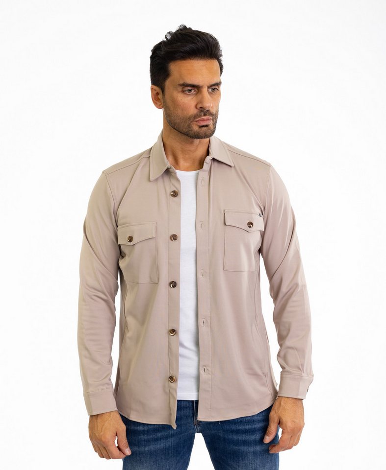 Denim Distriqt Langarmhemd Sportliches Herren Überhemd mit Elasthan Beige L von Denim Distriqt