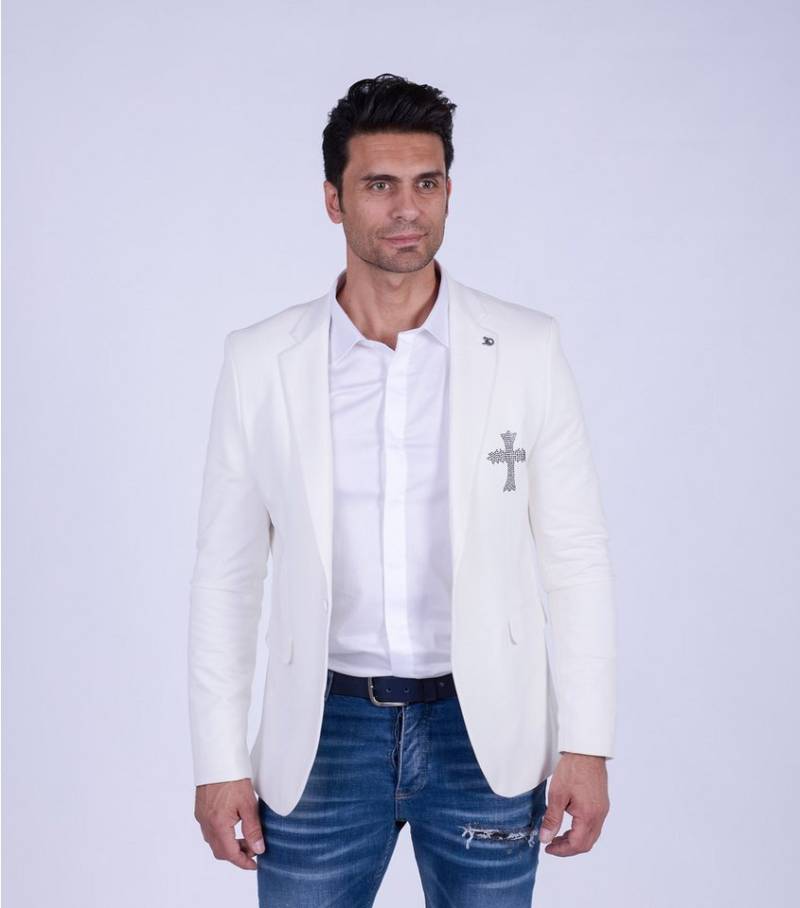 Denim Distriqt Sakko Designer Slim Fit Strass Herren Sakko Weiß 58 von Denim Distriqt