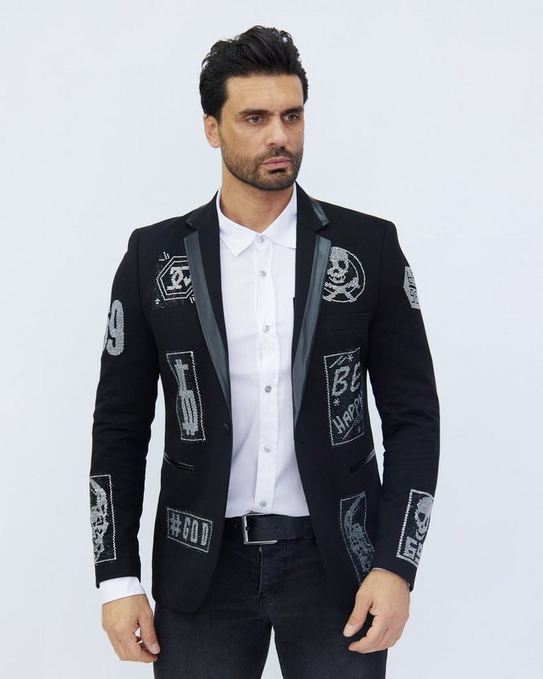 Denim Distriqt Sakko Rockiges Herren Sakkos mit extravagenten Strass Motiven Kunstleder Kragen von Denim Distriqt