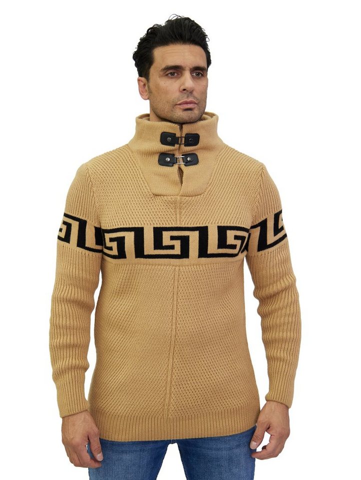 Denim Distriqt Strickpullover Ausgefallener Herren Strickpullover mit Doppelkragen Strickpulli mit griechischem Schlüsselmuster von Denim Distriqt