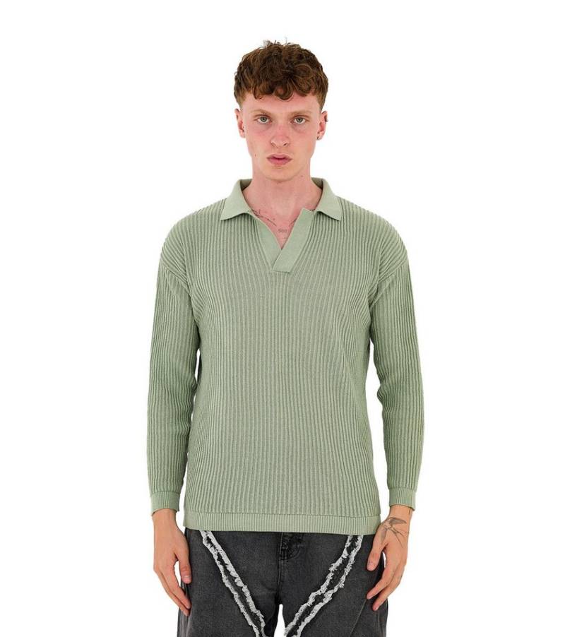 Denim Distriqt Strickpullover Feinstrick mit Polokragen in Relaxed Fit Mint M von Denim Distriqt