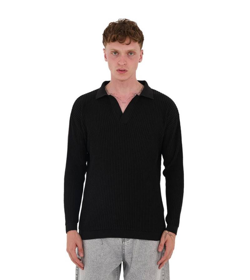 Denim Distriqt Strickpullover Feinstrick mit Polokragen in Relaxed Fit Schwarz S von Denim Distriqt