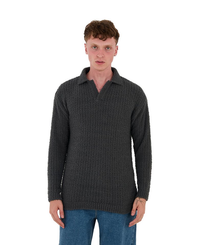 Denim Distriqt Strickpullover Feinstrick mit offenem Polokragen im Oversize Style Antrcite XL von Denim Distriqt