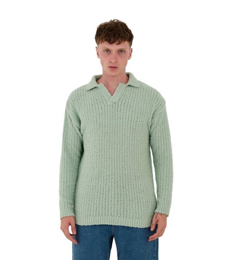 Denim Distriqt Strickpullover Feinstrick mit offenem Polokragen im Oversize Style Mint S von Denim Distriqt