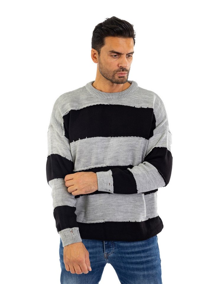 Denim Distriqt Strickpullover Herren Oversized Übergangs Strickpullover Destroyed Look von Denim Distriqt