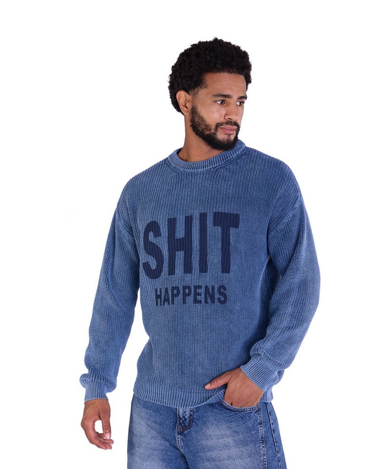 Denim Distriqt Strickpullover Herren Stickpullover mit Druck lässiger Schriftzug mit Shit Happens von Denim Distriqt
