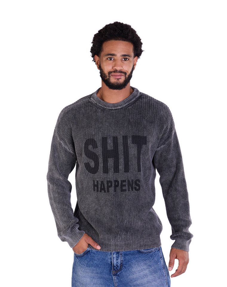 Denim Distriqt Strickpullover Herren Stickpullover mit Druck lässiger Schriftzug mit Shit Happens von Denim Distriqt