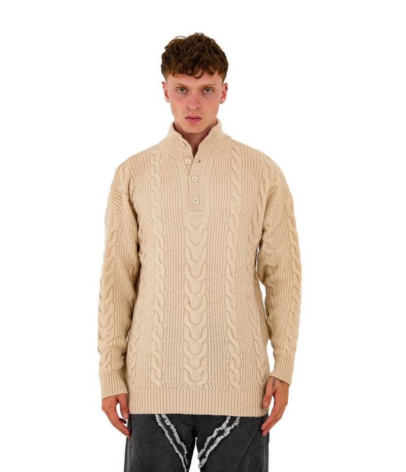 Denim Distriqt Strickpullover Herren Strick Pullover in Loose Fit mit Zopfmuster Beige S von Denim Distriqt