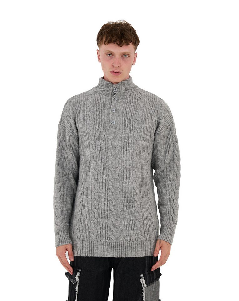 Denim Distriqt Strickpullover Herren Strick Pullover in Loose Fit mit Zopfmuster Grau XL von Denim Distriqt
