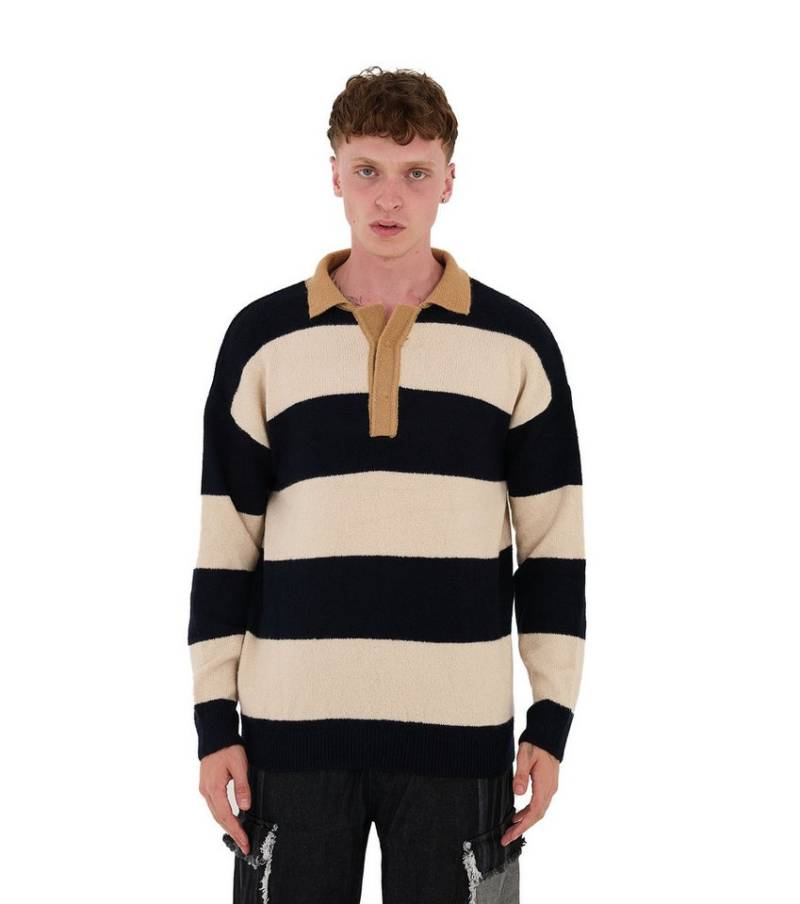 Denim Distriqt Strickpullover Herren Strick Sweatshirt mit Polokragen im Oversizes Stil Camel S von Denim Distriqt