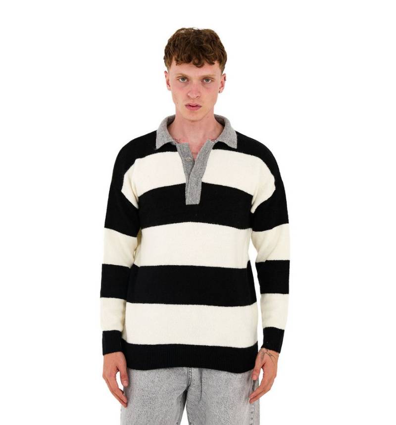 Denim Distriqt Strickpullover Herren Strick Sweatshirt mit Polokragen im Oversizes Stil Schwarz XL von Denim Distriqt