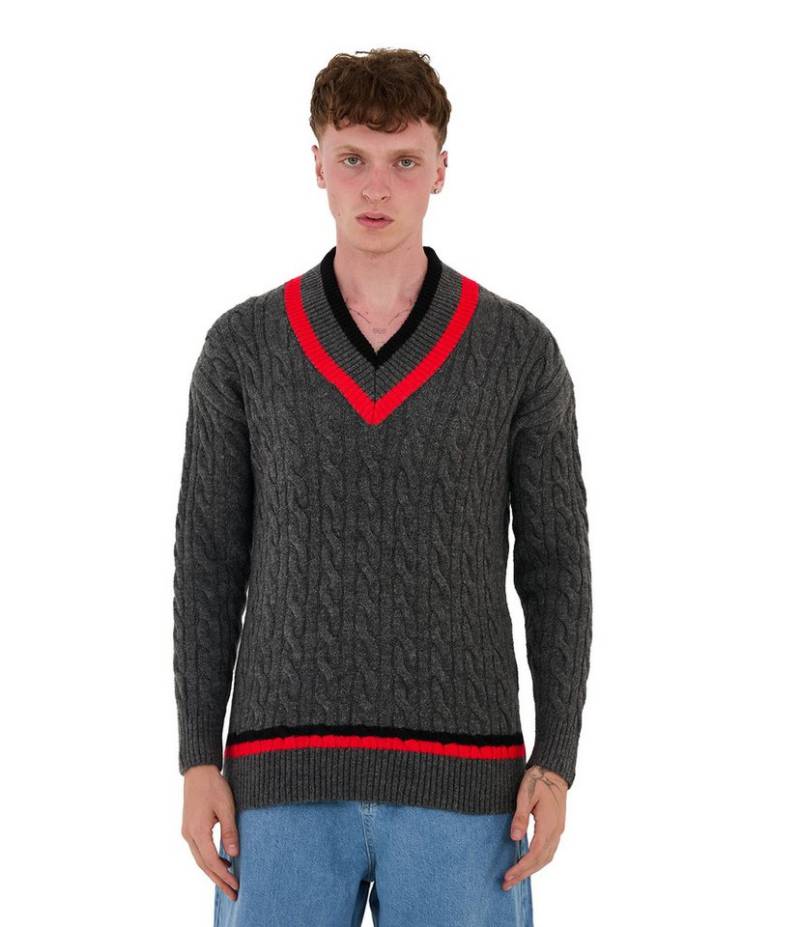 Denim Distriqt Strickpullover Lässiges V-Neck College Strick in Oversized Fit Antracite XL von Denim Distriqt