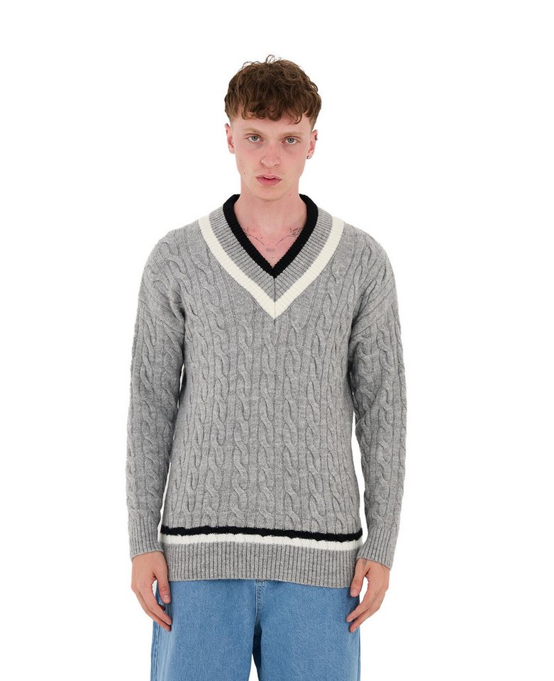 Denim Distriqt Strickpullover Lässiges V-Neck College Strick in Oversized Fit Grau L von Denim Distriqt