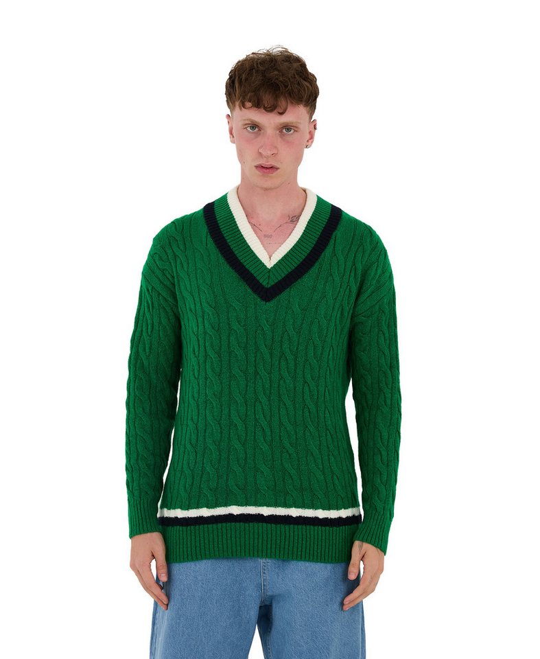 Denim Distriqt Strickpullover Lässiges V-Neck College Strick in Oversized Fit Grün M von Denim Distriqt