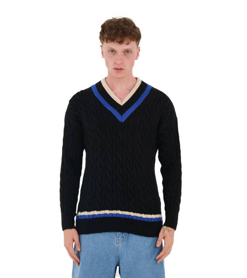 Denim Distriqt Strickpullover Lässiges V-Neck College Strick in Oversized Fit Schwarz S von Denim Distriqt