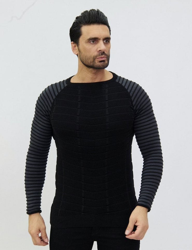 Denim Distriqt Strickpullover Moderner Feinstrick mit Farbdetails an den Armen von Denim Distriqt