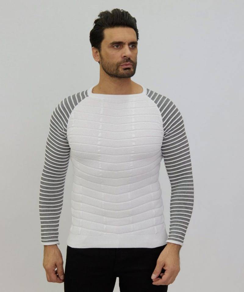 Denim Distriqt Strickpullover Moderner Feinstrick mit Farbdetails an den Armen Weiß XL von Denim Distriqt