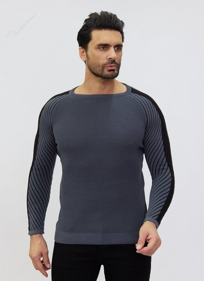 Denim Distriqt Strickpullover Extravaganter Feinstrick mit Farbdetails an den Armen von Denim Distriqt
