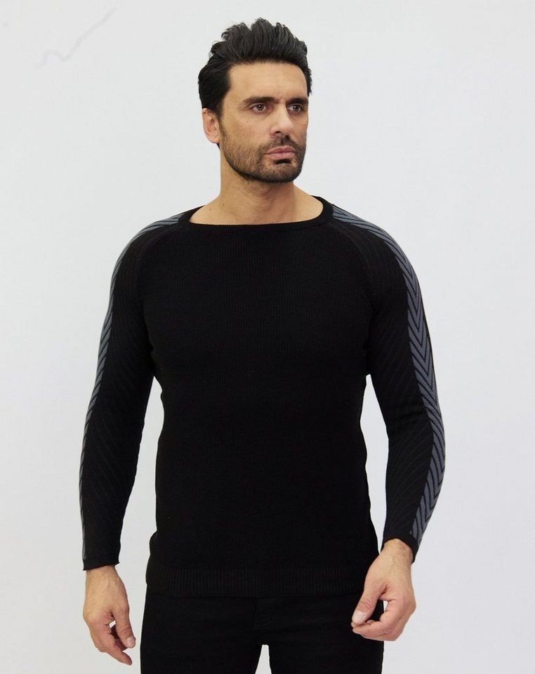 Denim Distriqt Strickpullover Extravaganter Feinstrick mit Farbdetails an den Armen von Denim Distriqt