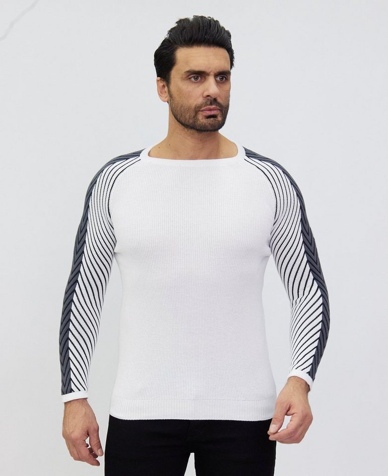 Denim Distriqt Strickpullover Extravaganter Feinstrick mit Farbdetails an den Armen von Denim Distriqt