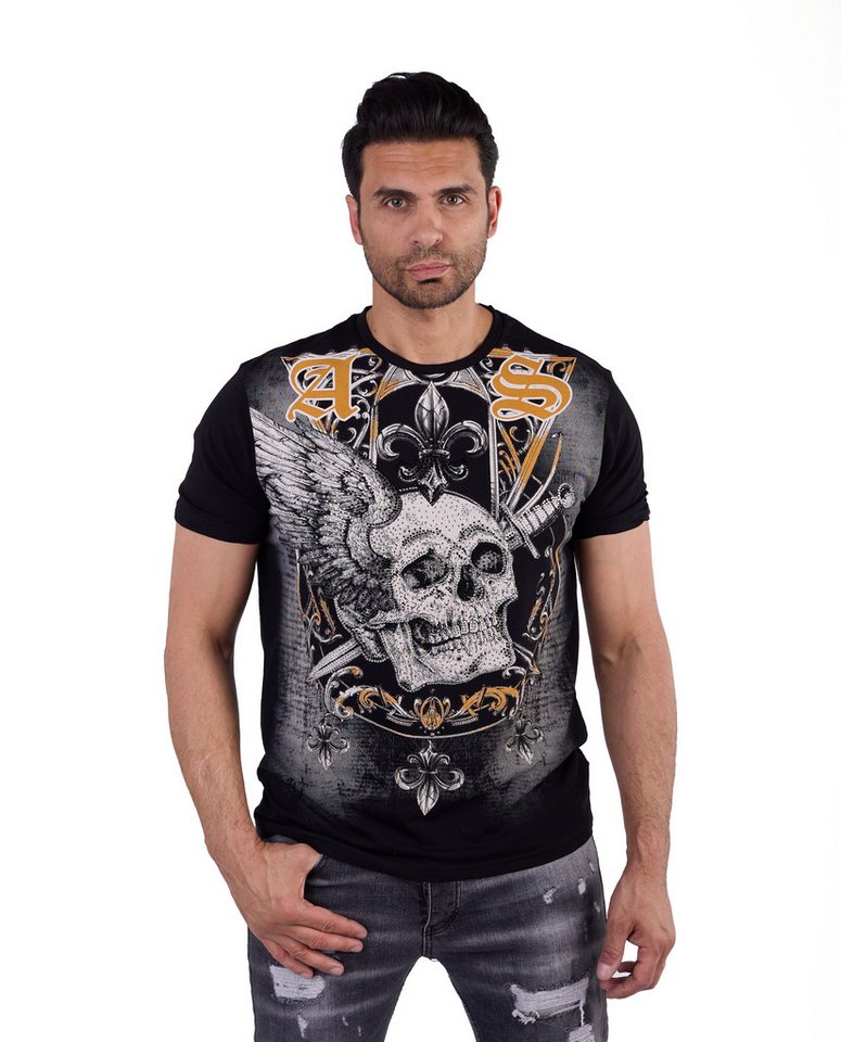 Denim Distriqt T-Shirt Herren SLIM FIT Strass Totenkopf T-Shirt von Denim Distriqt