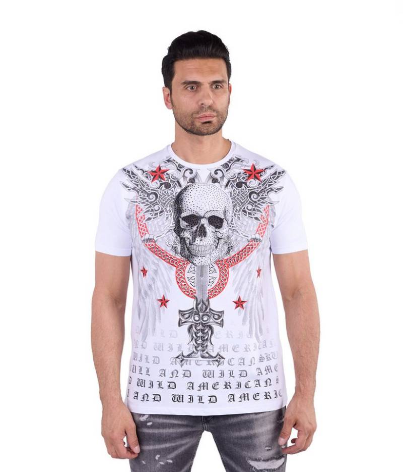 Denim Distriqt T-Shirt Herren SLIM FIT Strass Totenkopf T-Shirt von Denim Distriqt