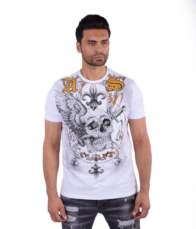 Denim Distriqt T-Shirt Herren SLIM FIT Strass Totenkopf T-Shirt von Denim Distriqt