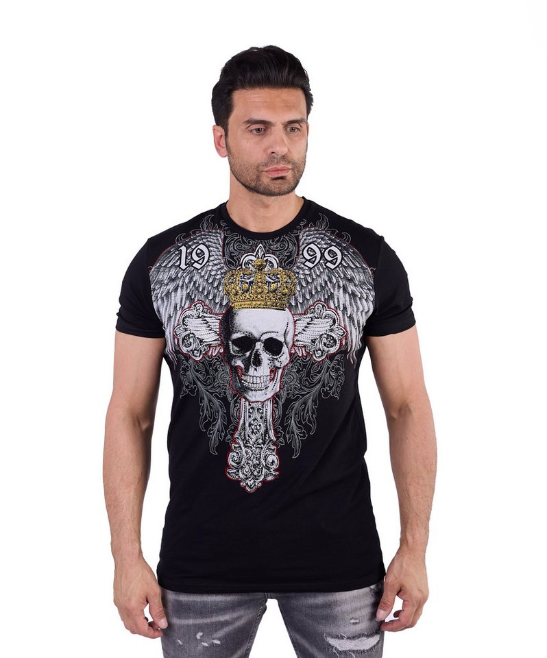 Denim Distriqt T-Shirt Herren SLIM FIT Totenkopf T-Shirt mit Strass von Denim Distriqt