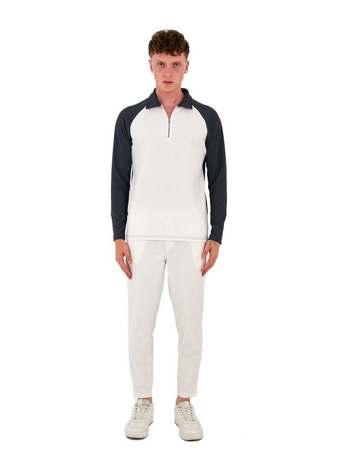 Denim Distriqt Trainingsanzug Zweifarbiger Freizeit- Trainingsanzug mit Polokragen Weiß M (2-tlg., Obertiel + Hose) von Denim Distriqt